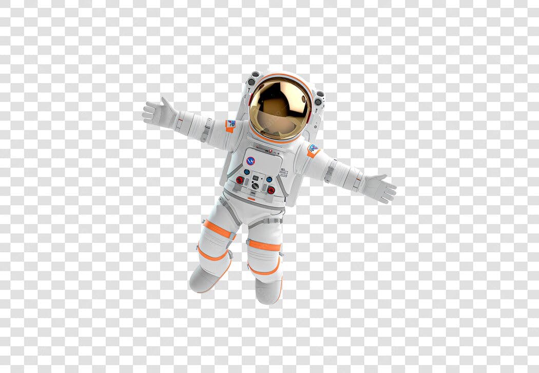 Ilustração 3D Astronauta Branco Laranja Flutuando para Design Gráfico PNG com fundo transparente