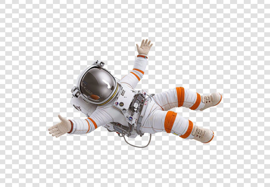 Ilustração Astronauta Flutuando Traje Espacial Branco e Laranja PNG com fundo transparente