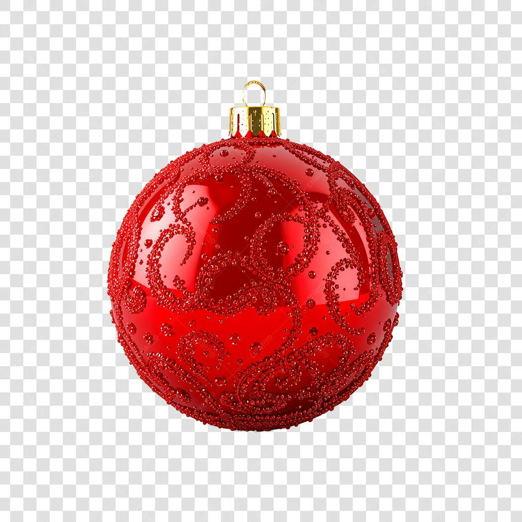 Enfeite Bola de Natal Vermelha Brilhante com Glitter PNG com fundo transparente