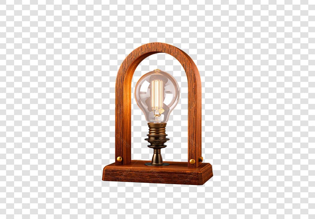 Objeto decorativo Lâmpada Edison vintage madeira e bronze PNG com fundo transparente