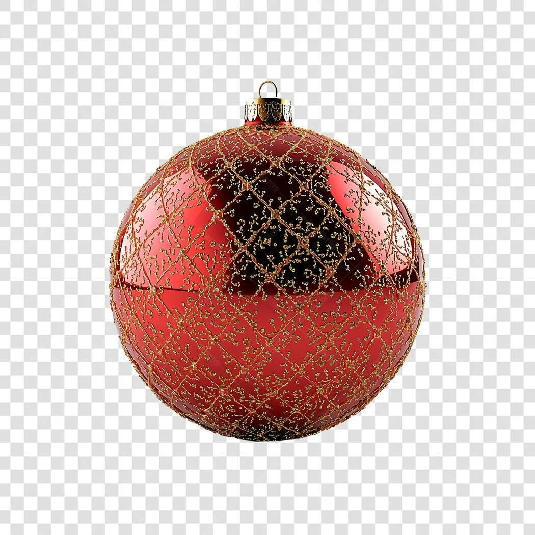 Enfeite Bola de Natal Vermelha Dourada Festiva PNG com fundo transparente