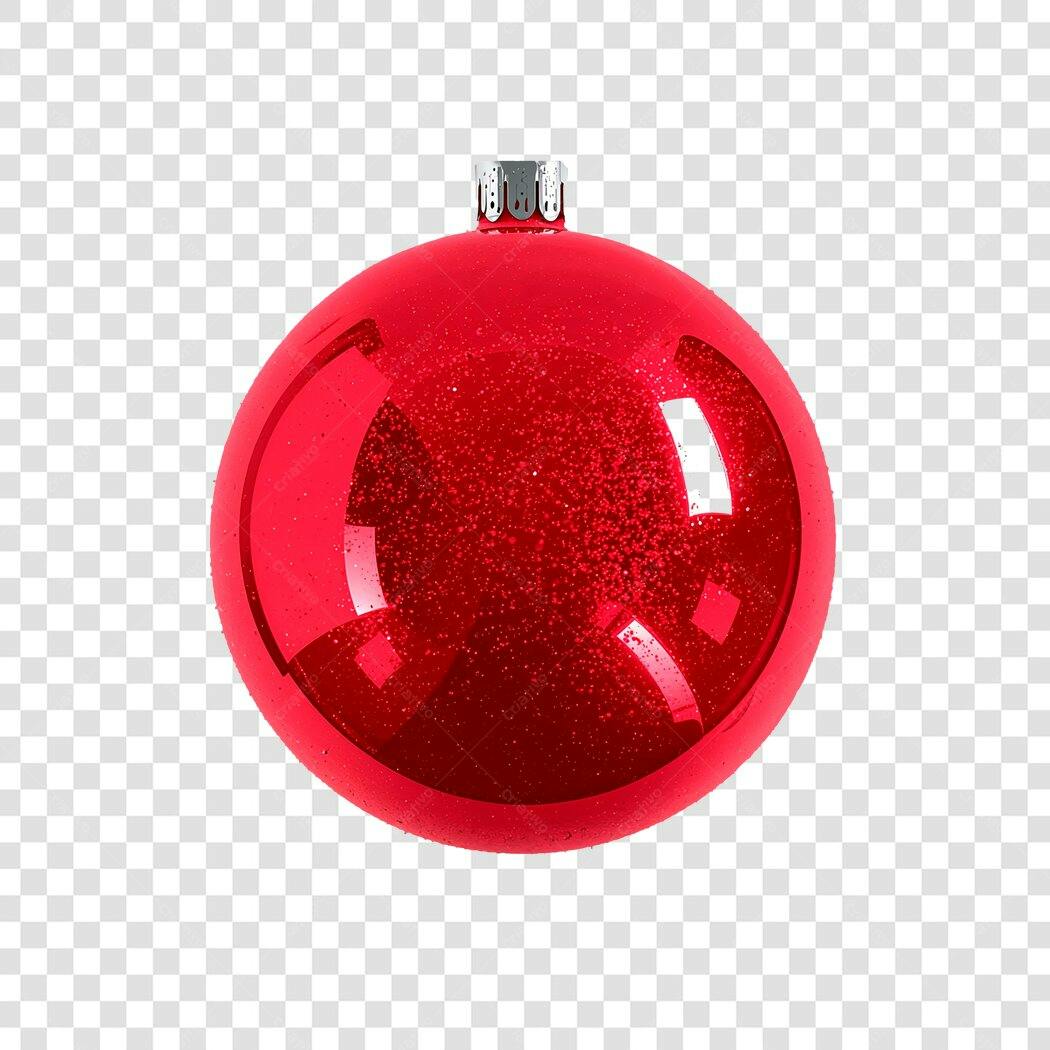 Enfeite Bola de Natal Vermelha Brilhante PNG com fundo transparente
