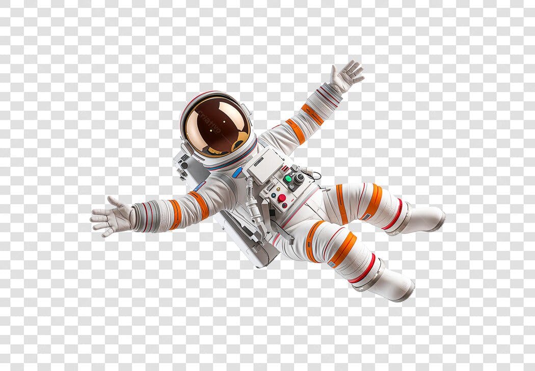 Imagem 3D para Marketing Digital Astronauta Flutuando Traje Branco Laranja PNG com fundo transparente
