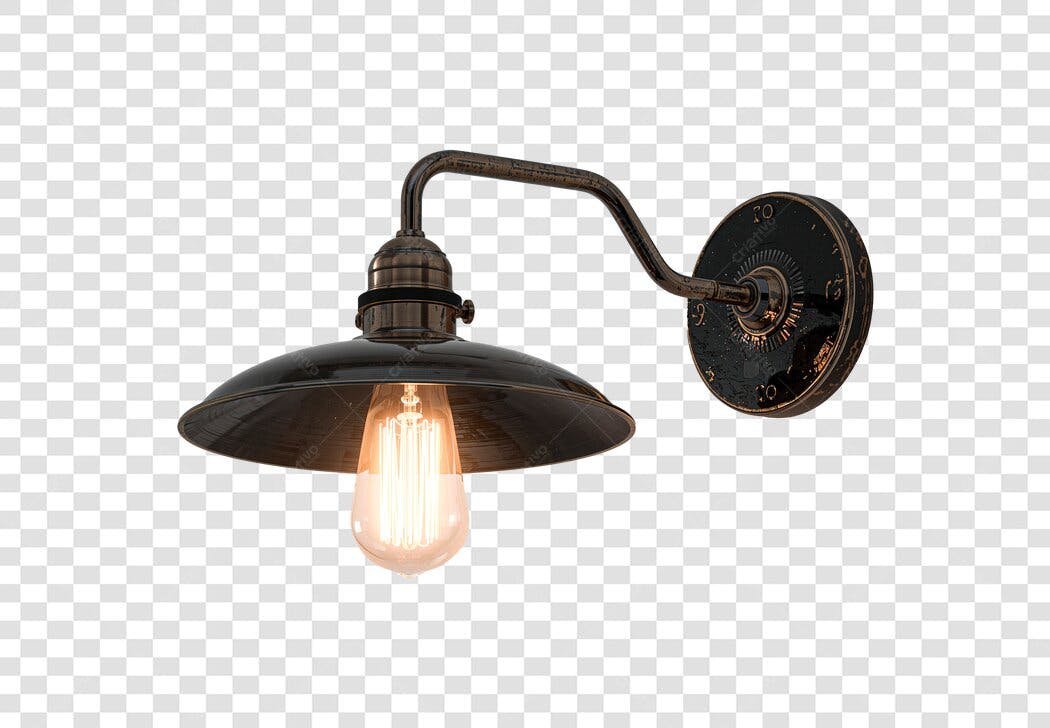 Arandela industrial vintage bronze lâmpada Edison PNG com fundo transparente