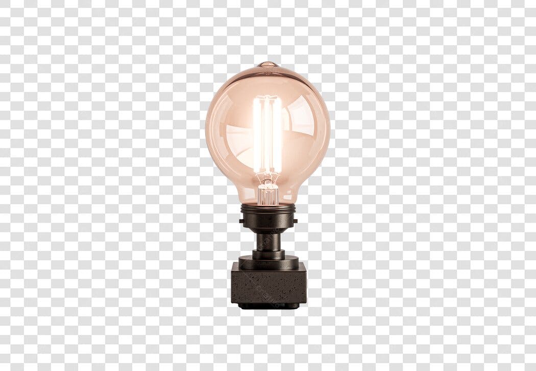 Ilustração Lâmpada Edison Acesa Vintage com Base Preta PNG com fundo transparente