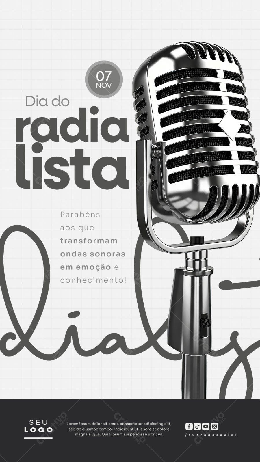 Flyer Dia do Radialista 07 NOV com Microfone Vintage PSD Editável
