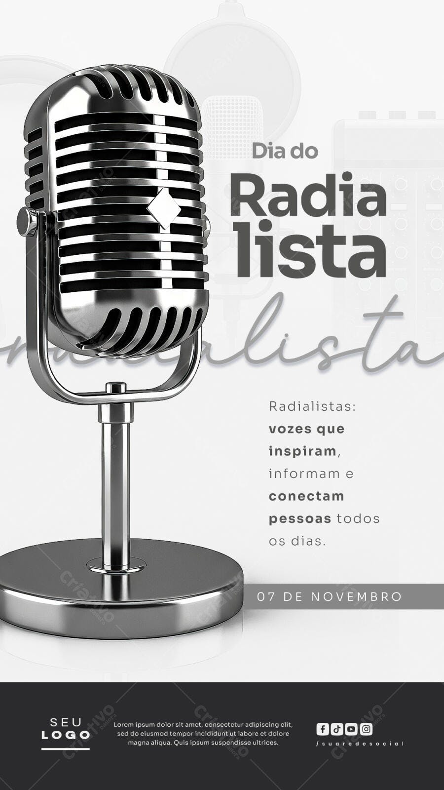 Flyer Dia do Radialista 07 de Novembro Microfone Retrô PSD Editável