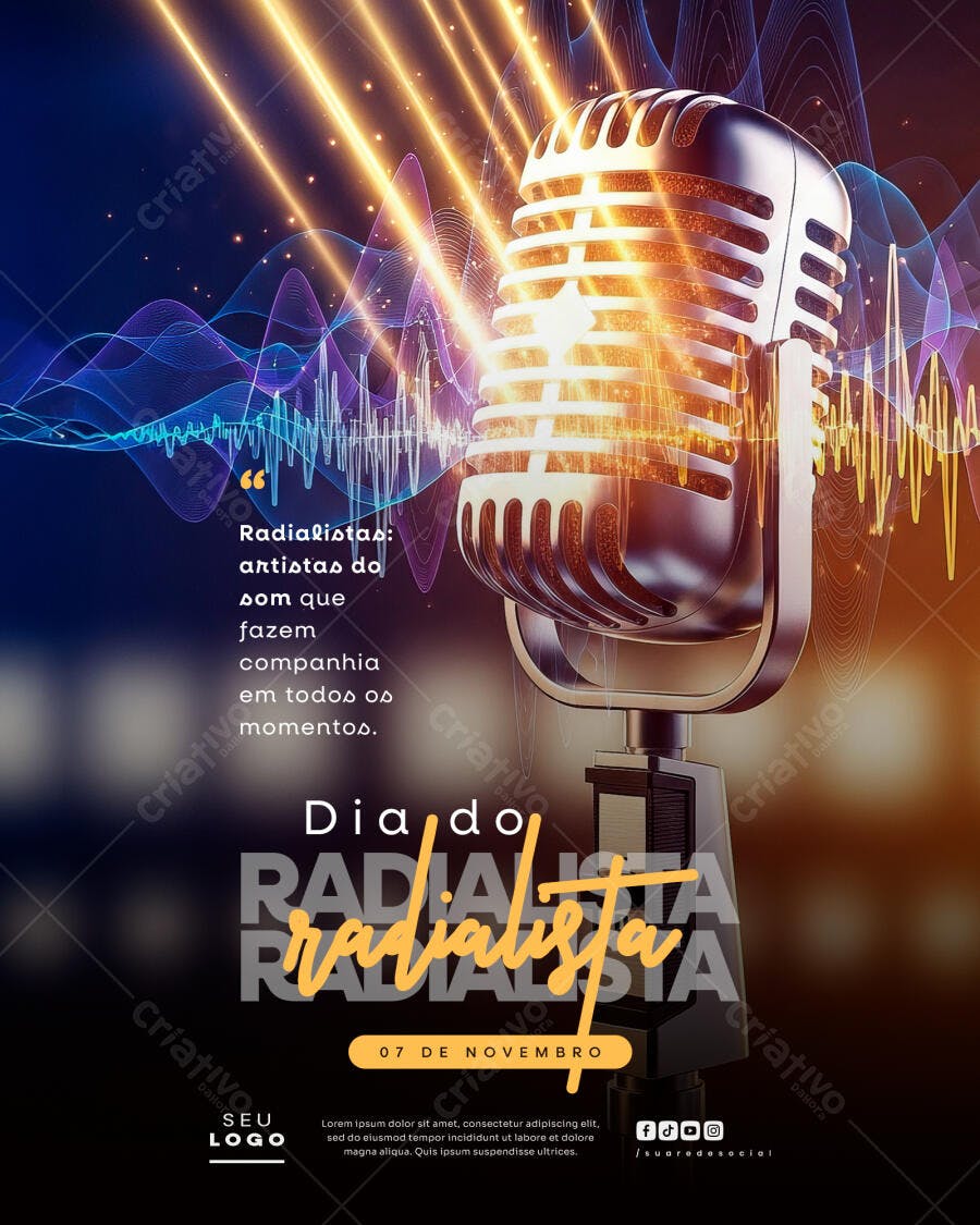 Flyer Dia do Radialista Microfone Vintage PSD Editável