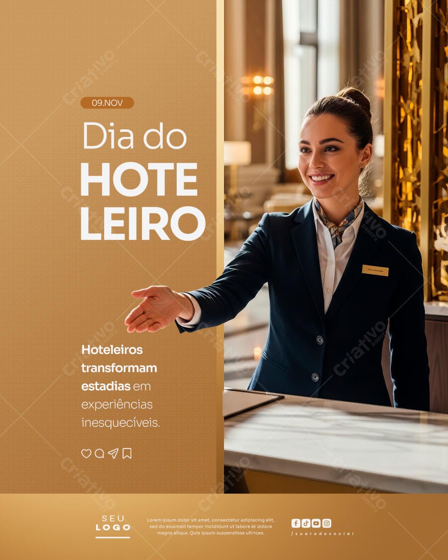 Flyer Dia do Hoteleiro com Recepcionista PSD Editável
