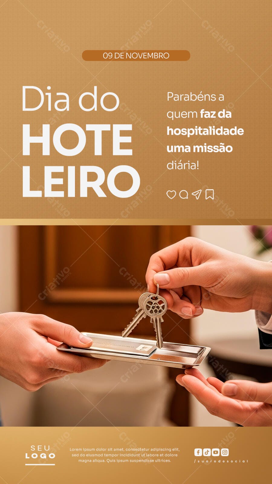 Post de Redes Sociais Dia do Hoteleiro 09 de Novembro PSD Editável