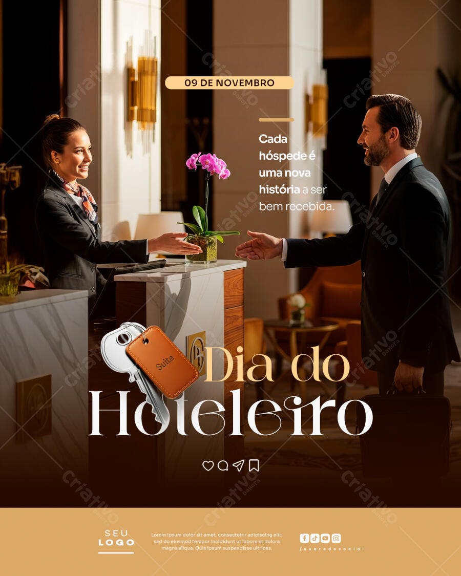 Flyer Dia do Hoteleiro 09 de Novembro PSD Editável