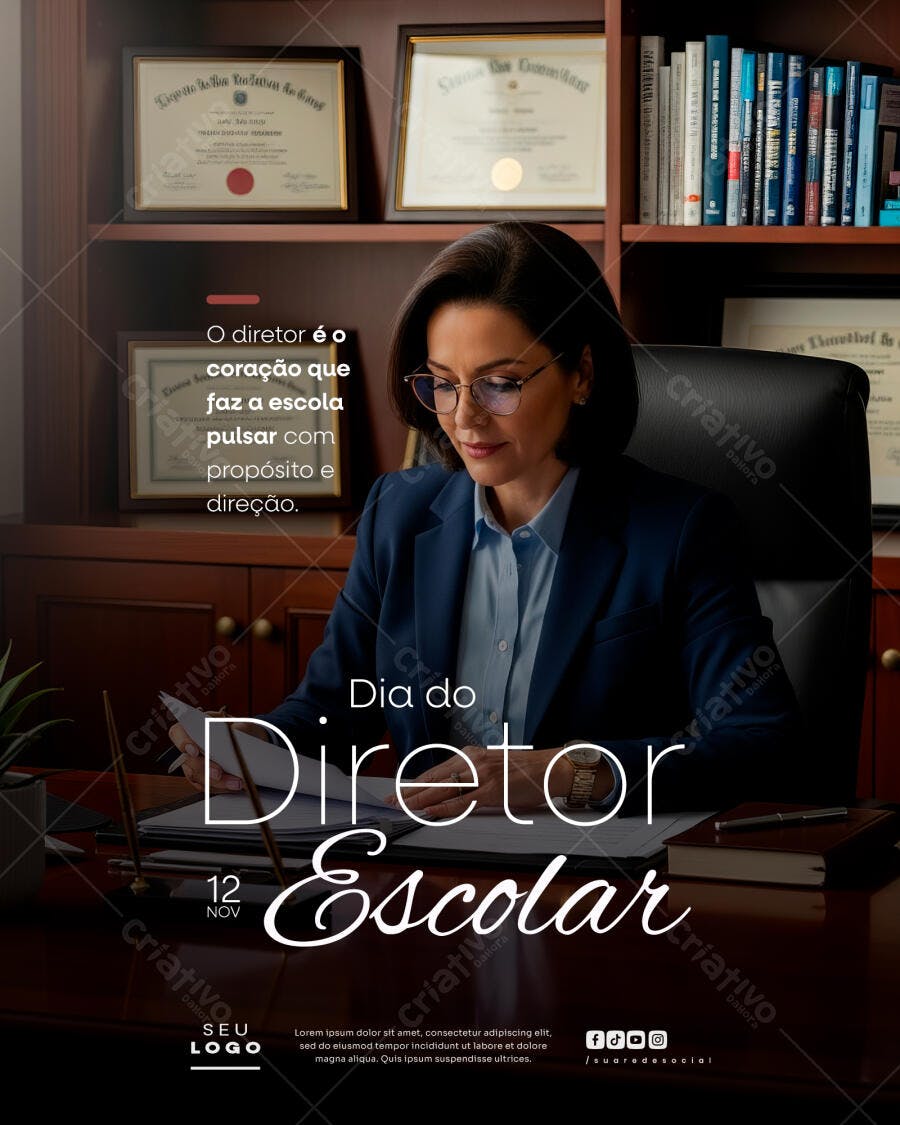 Flyer Dia do Diretor Escolar Profissional PSD Editável