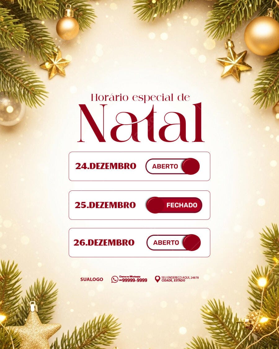 Flyer Horário Especial de Natal PSD Editável