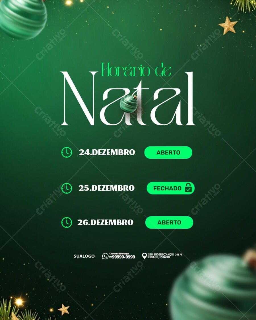 Flyer Horário de Natal para Lojas Psd Editável
