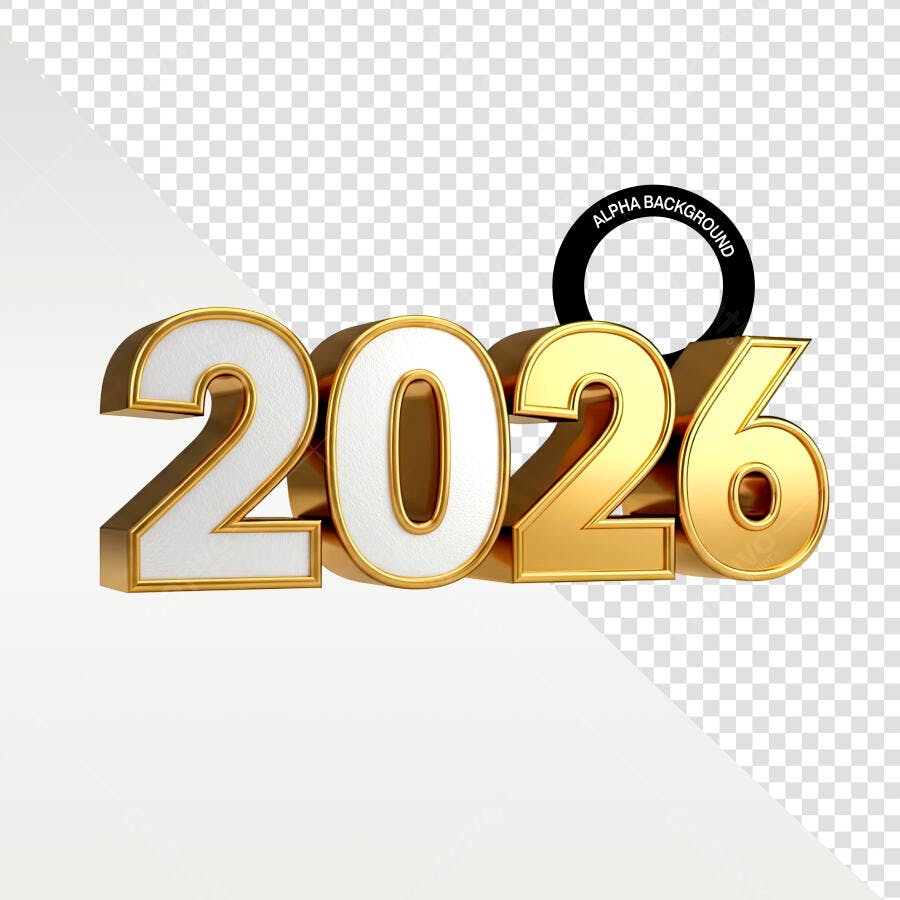 Número 3D Dourado para Celebração de 2026 PSD Editável