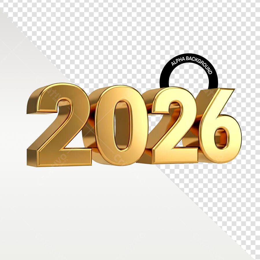Número 3D Dourado para Ano 2026 Celebrativo PSD Editável