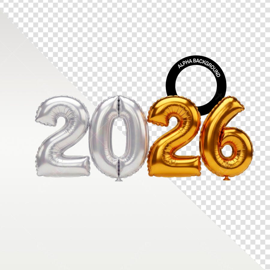 Balões 2026 Prata Dourado para Celebração PSD Editável