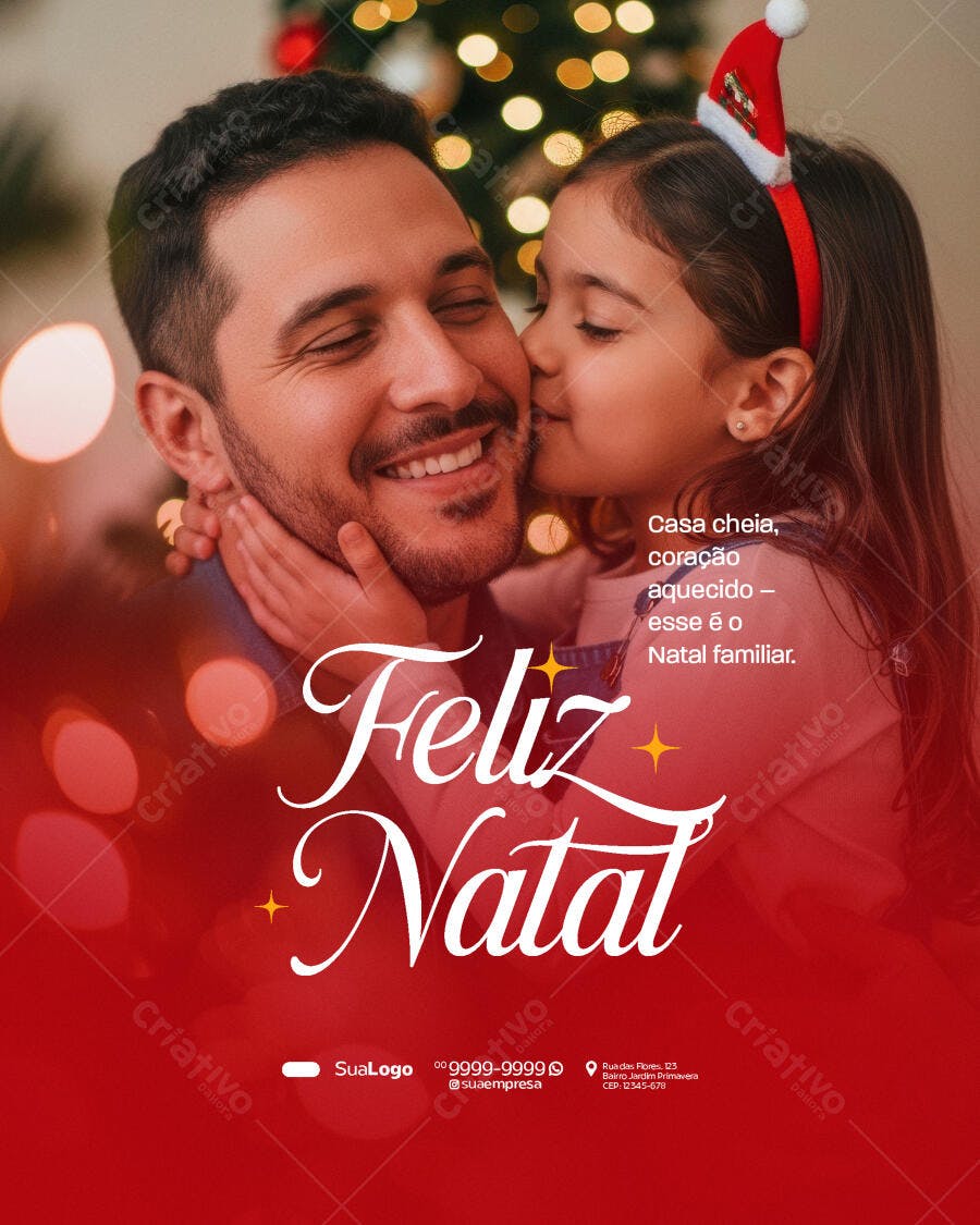 Post Redes Sociais Natal com Pai e Filha Feliz PSD Editável