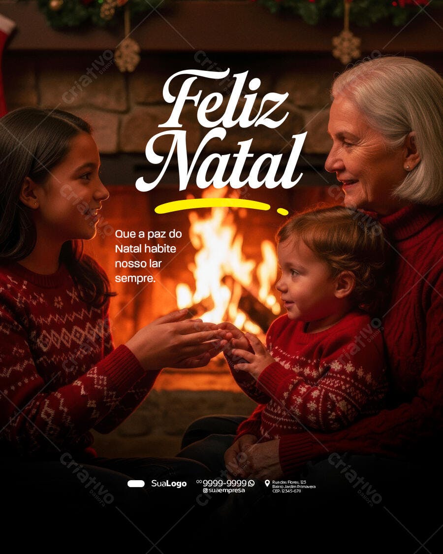 Post de Natal Familiar Lareira PSD Editável