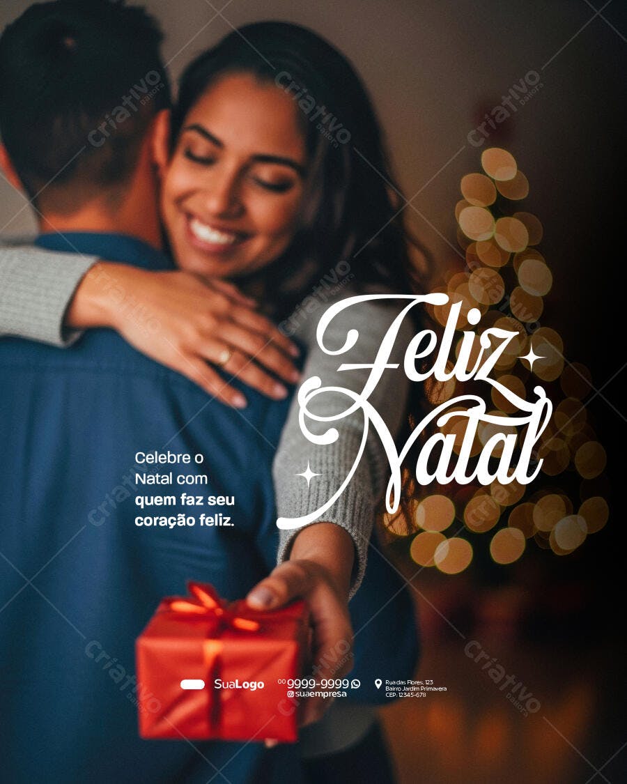 Flyer Natal Casal Abraço e Presente PSD Editável