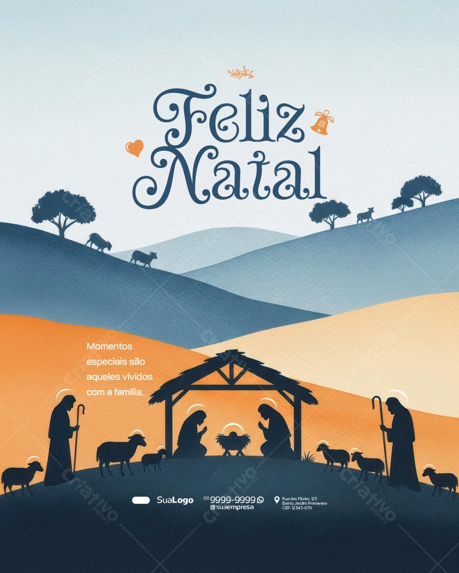 Flyer de Natal Presépio com Pastores e Ovelhas PSD Editável
