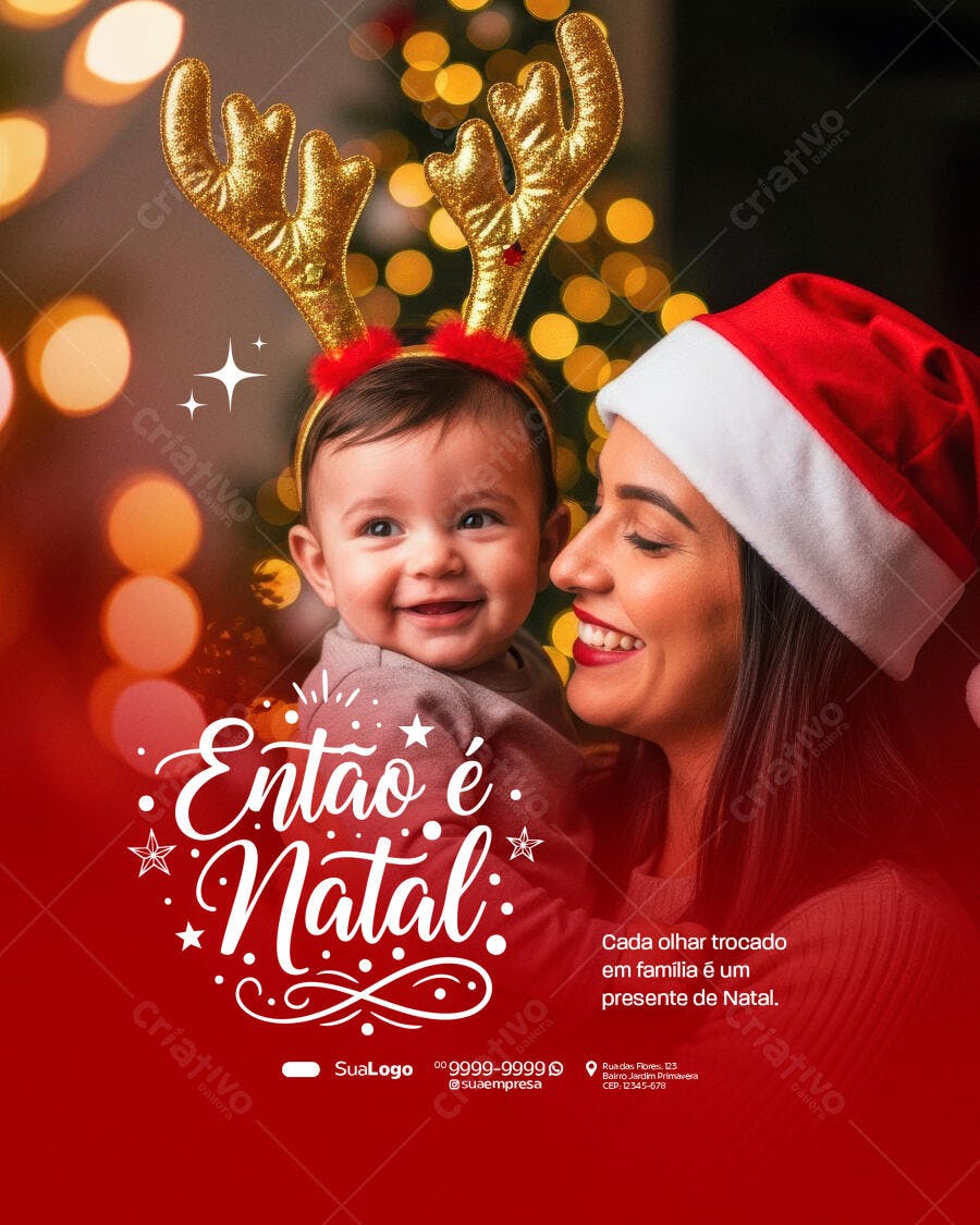 Flyer Então é Natal com Mãe e Bebê Sorrindo PSD Editável