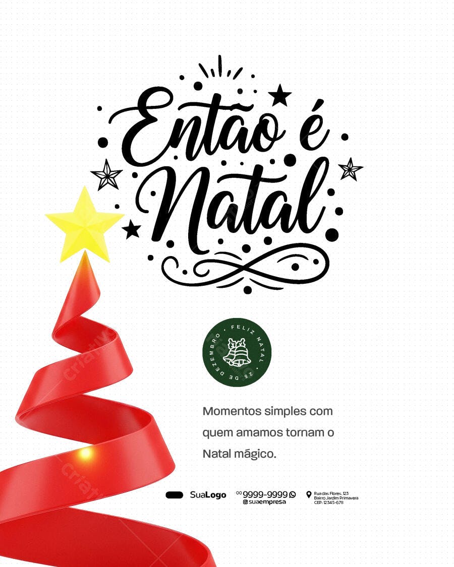 Flyer de Natal Elegante com Fita Vermelha PSD Editável