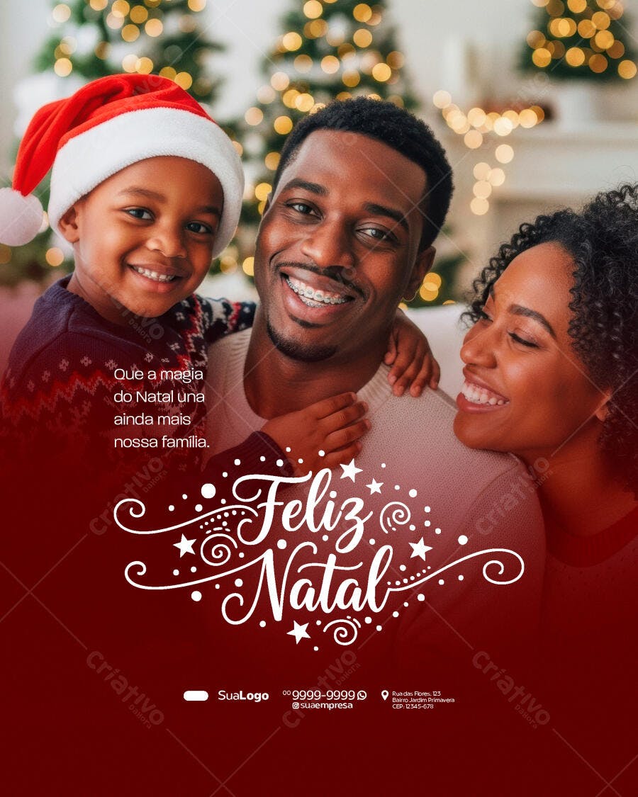 Post de Natal Família Feliz Afro-Brasileira PSD Editável