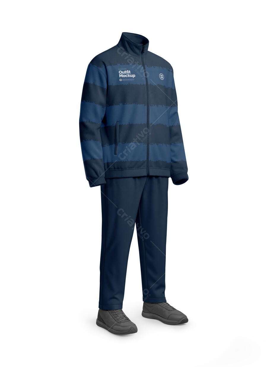 Mockup de Conjunto de Treino Masculino Azul Marinho e Escuro com Jaqueta e Calça