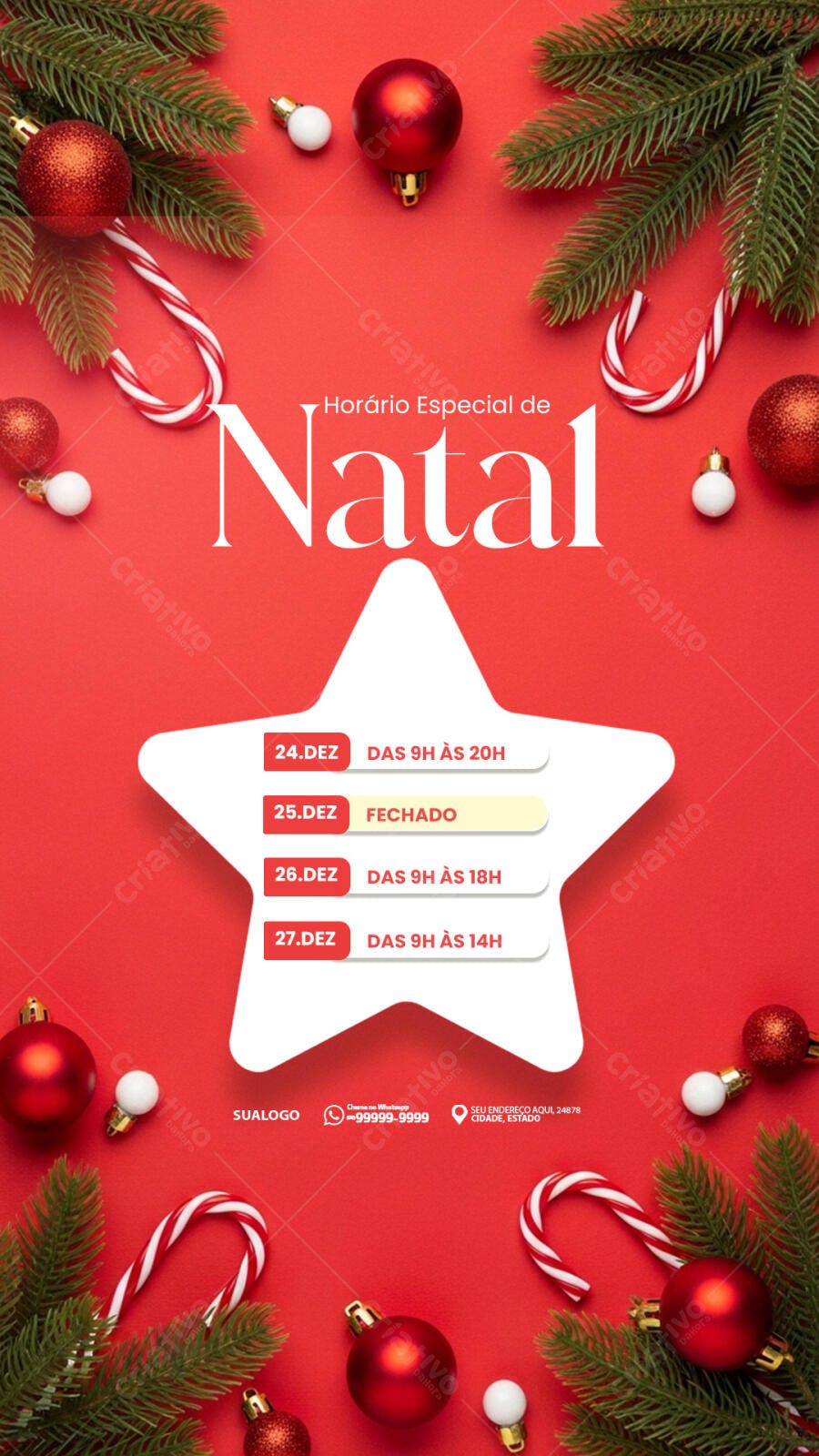 Flyer para Horário Especial de Natal PSD Editável