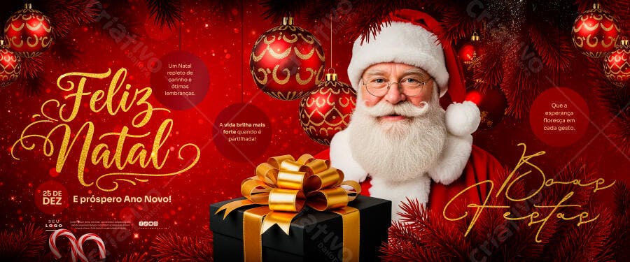 Banner para Natal e Ano Novo com Papai Noel PSD Editável