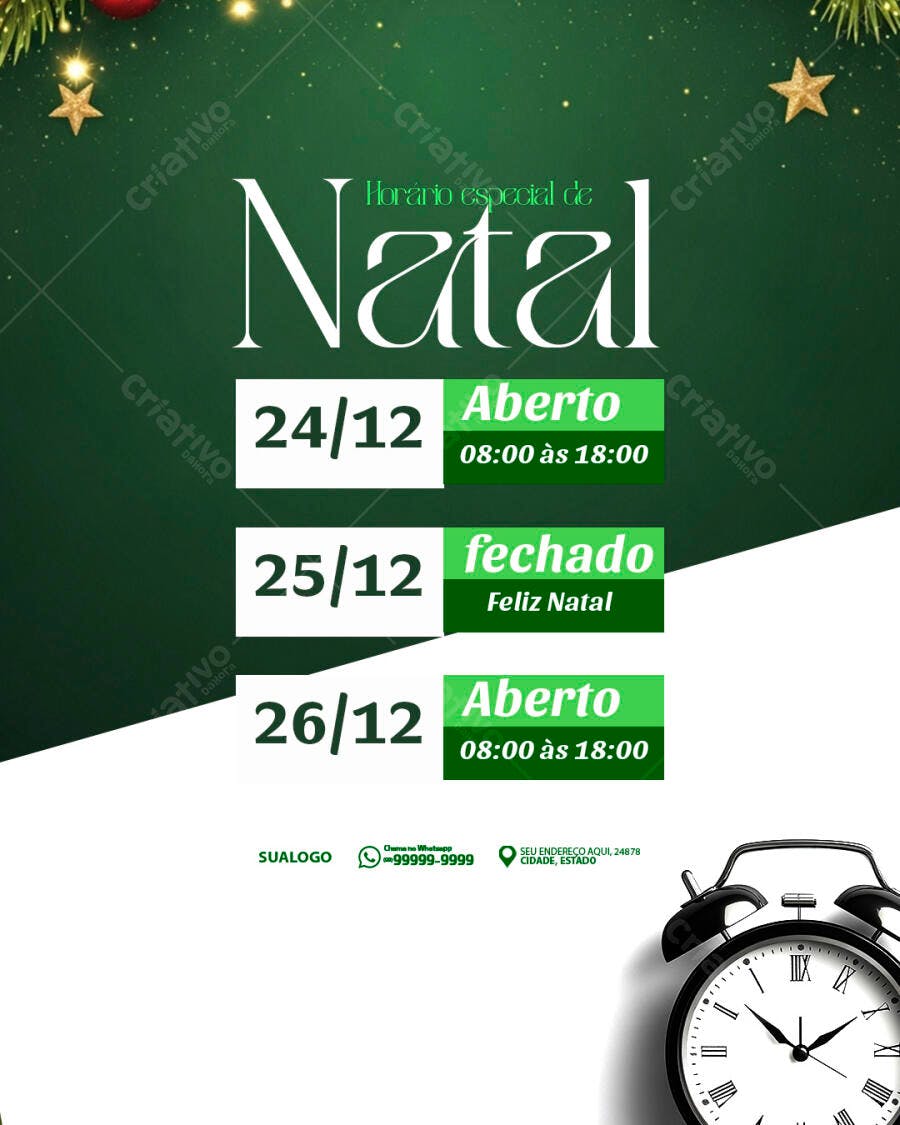 Flyer para Horário Especial de Natal PSD Editável