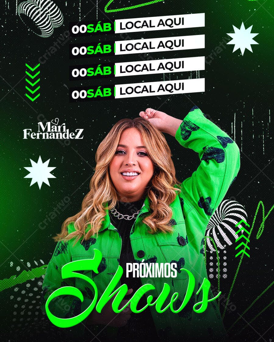 Flyer de Shows da Mari Fernandez com Artista e Agenda PSD Editável