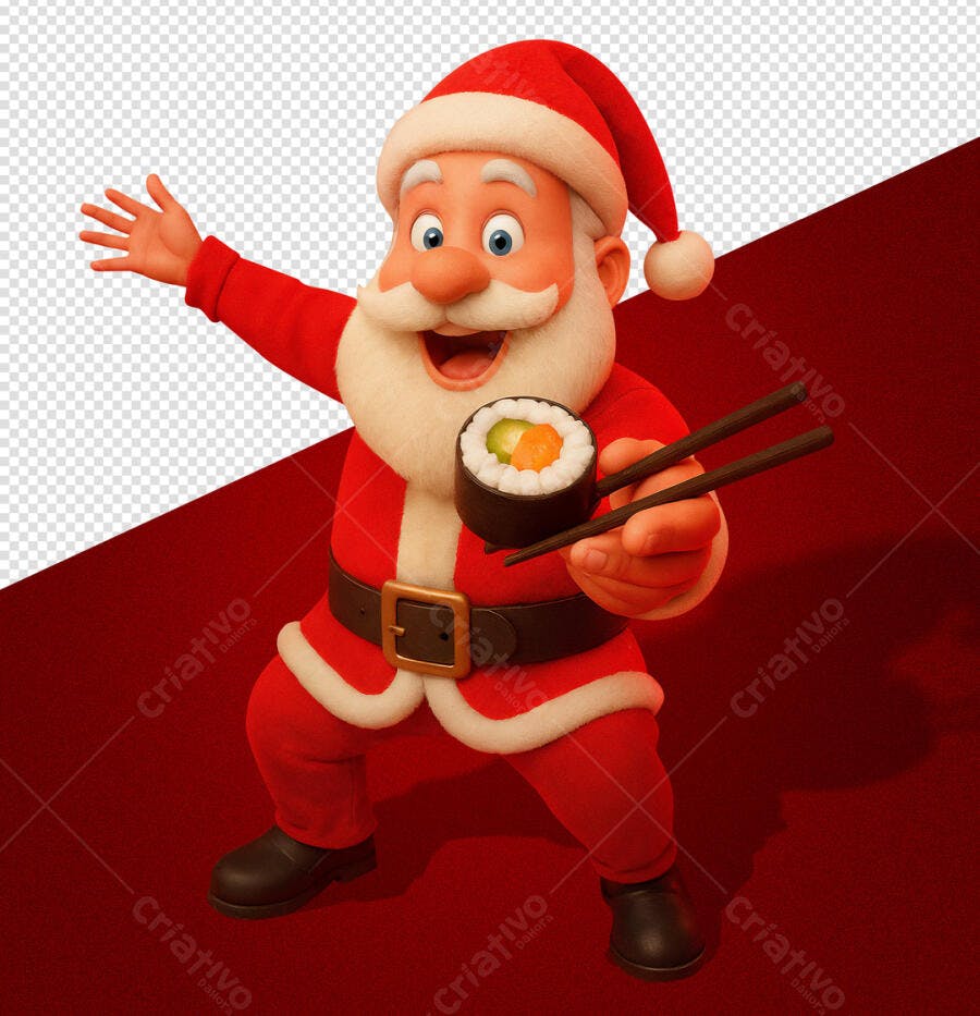 Flyer Papai Noel 3D com Sushi e Hashi Natalino PSD Editável
