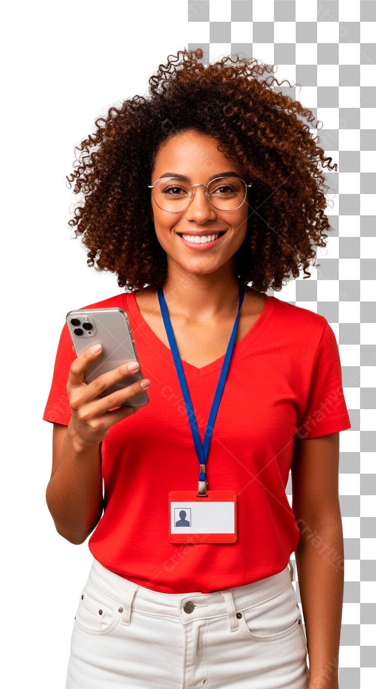 Foto Recortada Mulher Negra Profissional com Crachá para Eventos PSD Editável