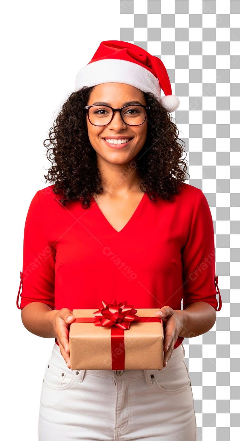 Recorte Natal Mulher Sorrindo Presente PSD Editável