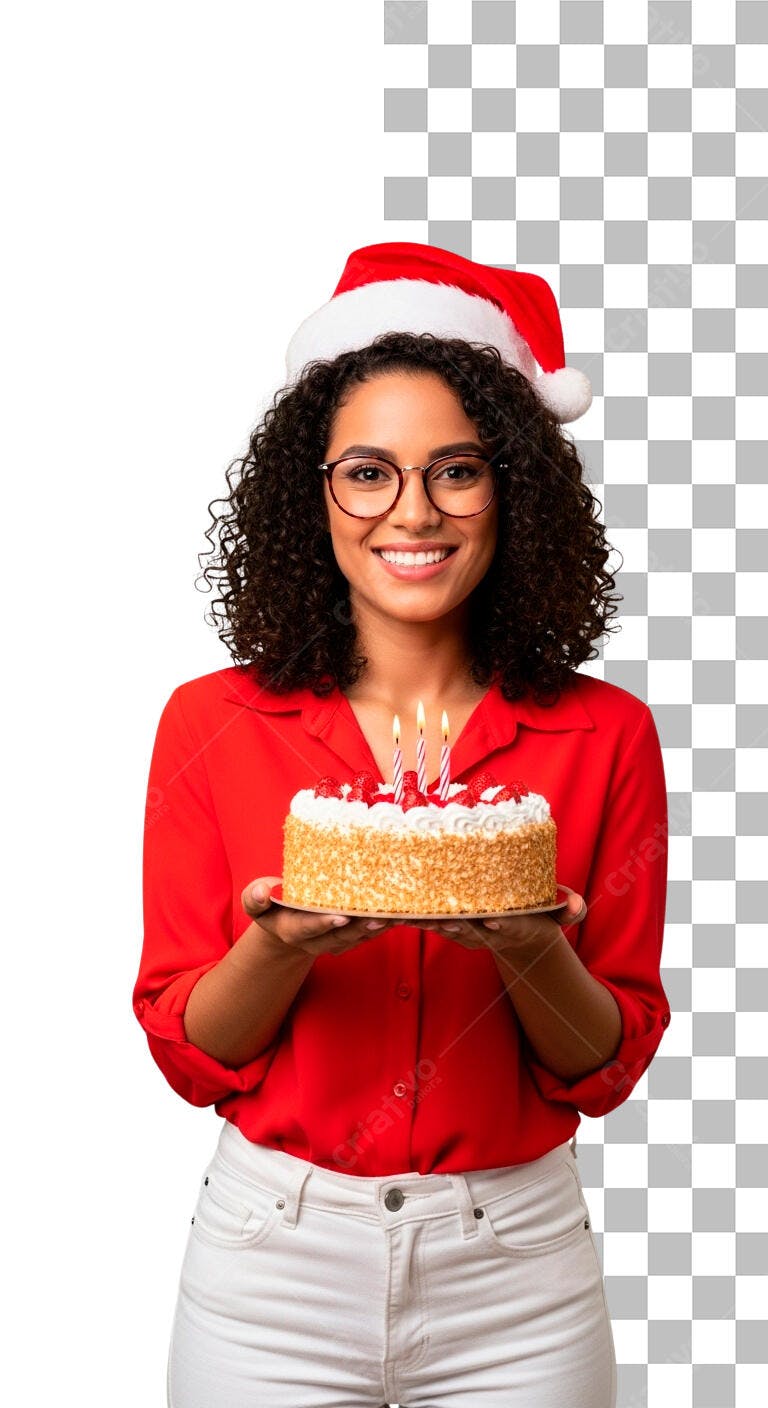 Post de Aniversário Natalino com Mulher e Bolo PSD Editável