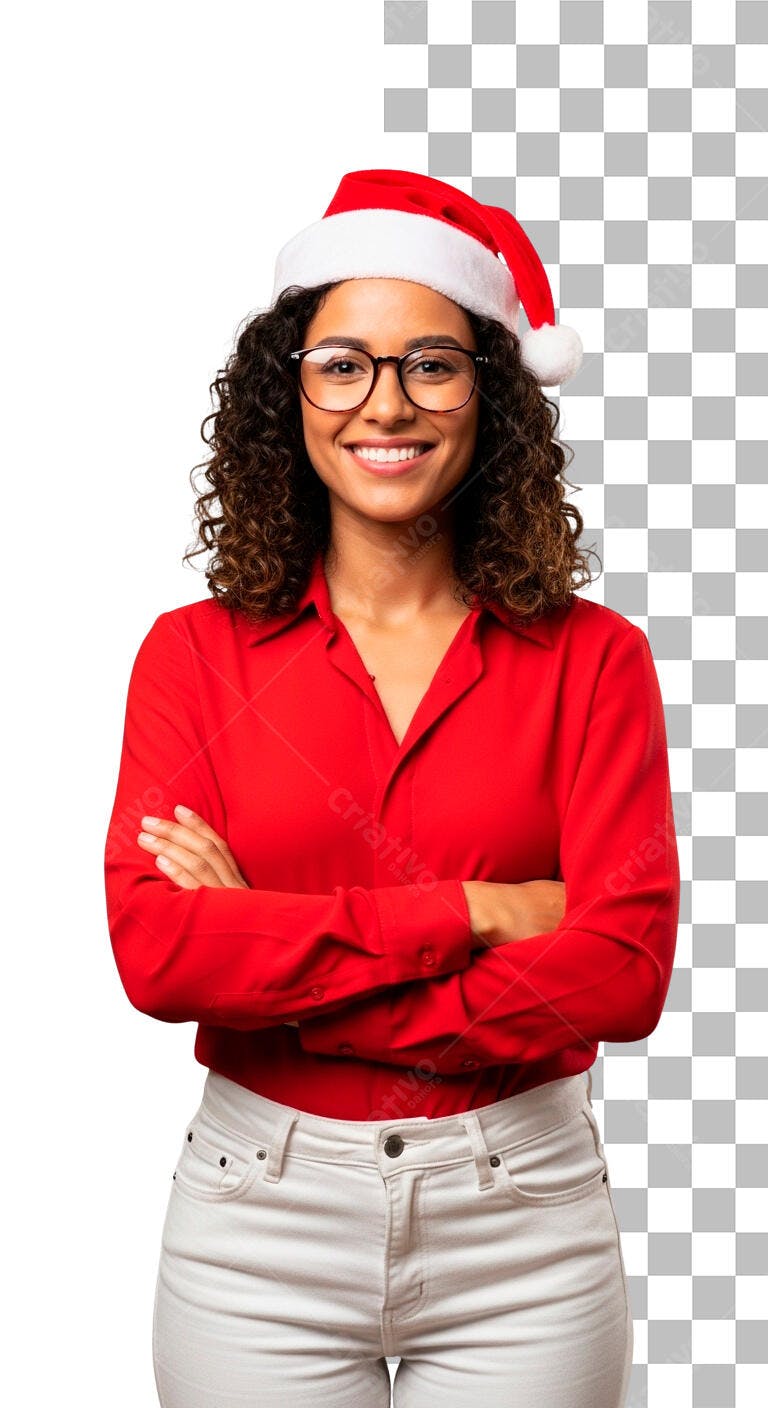 Post Redes Sociais Natal Mulher Óculos e Gorro Vermelho PSD Editável
