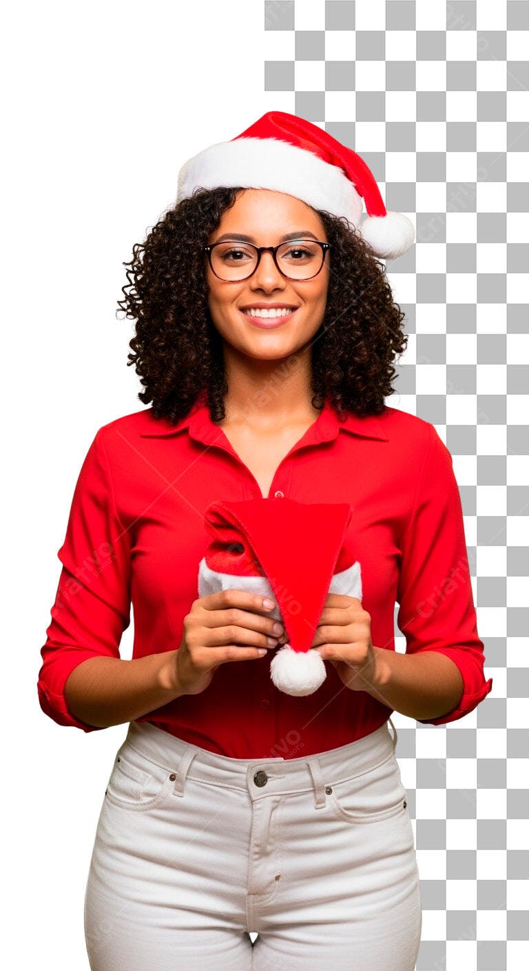 Flyer de Natal Mulher Sorridente Chapéu Papai Noel PSD Editável