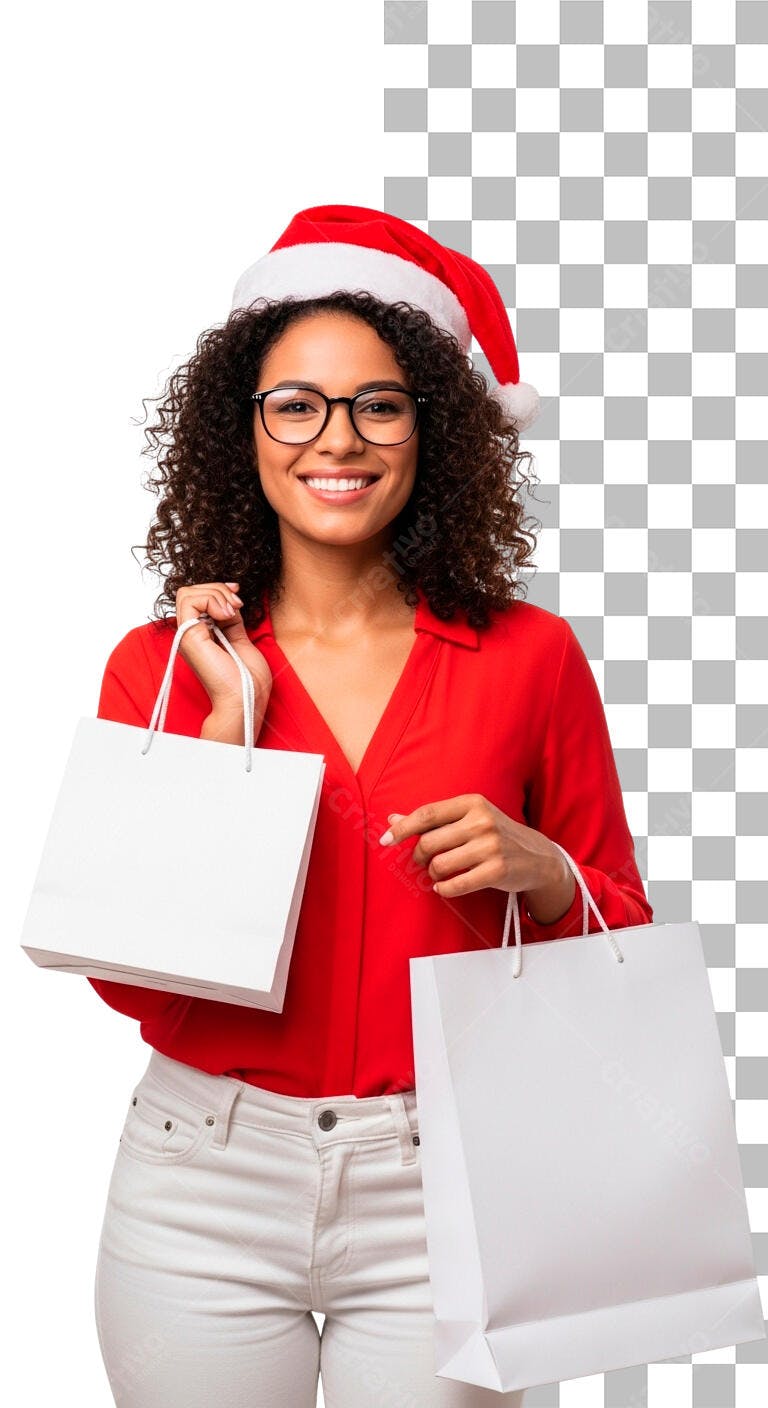 Anúncio de Natal com Mulher Negra e Sacolas de Compras PSD Editável