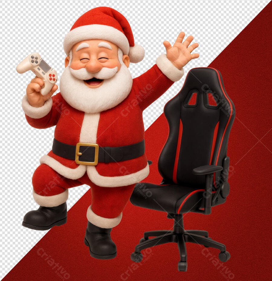 Post para Redes Sociais Natal Gamer com Papai Noel e Cadeira Gamer PSD Editável