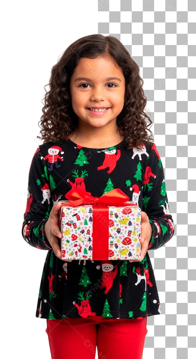 Material Promocional de Natal com Menina e Presente PSD Editável