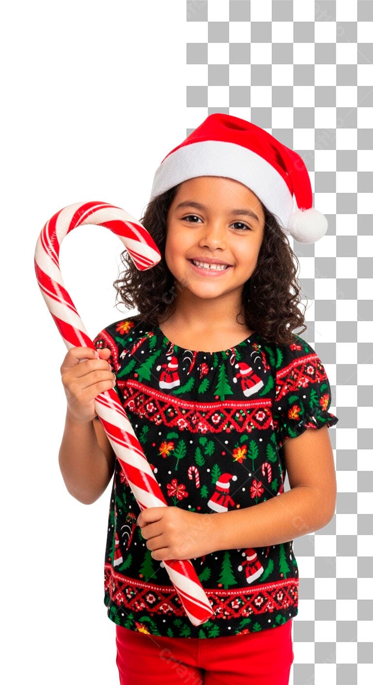 Menina Sorridente com Bengala Doce para Natal PSD Editável