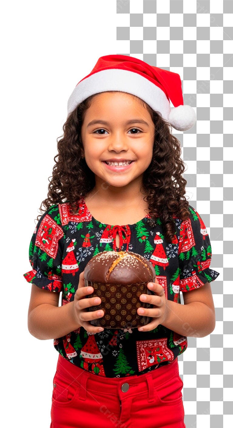Elemento Gráfico Menina Natalina com Panettone PSD Editável