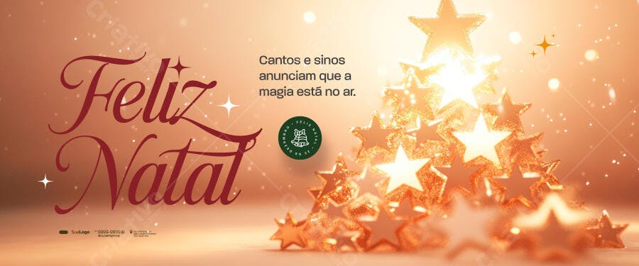 Flyer Feliz Natal Estrelas Douradas Brilhantes PSD Editável