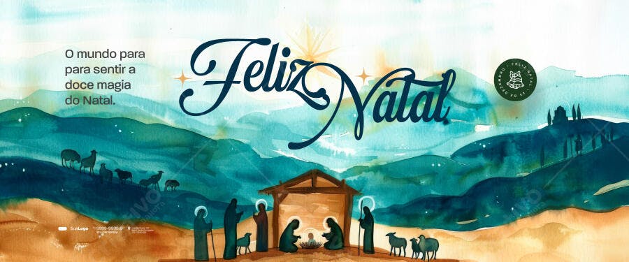 Banner Feliz Natal Presépio Aquarela PSD Editável