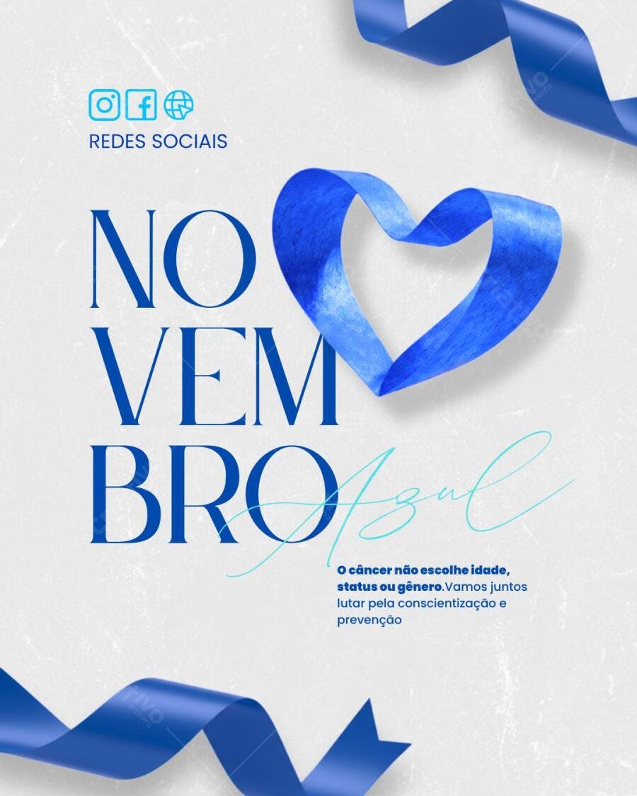Post Instagram Novembro Azul campanha de prevenção e apoio Editável no Canva