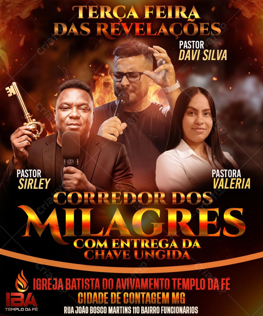 Flyer Terça Feira das Revelações Corredor dos Milagres PSD Editável