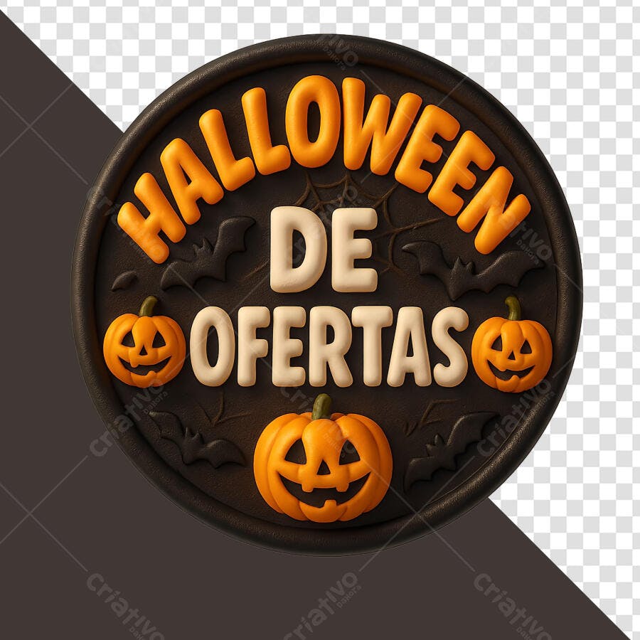 Selo 3D de promoção Halloween ofertas embossado preto e laranja