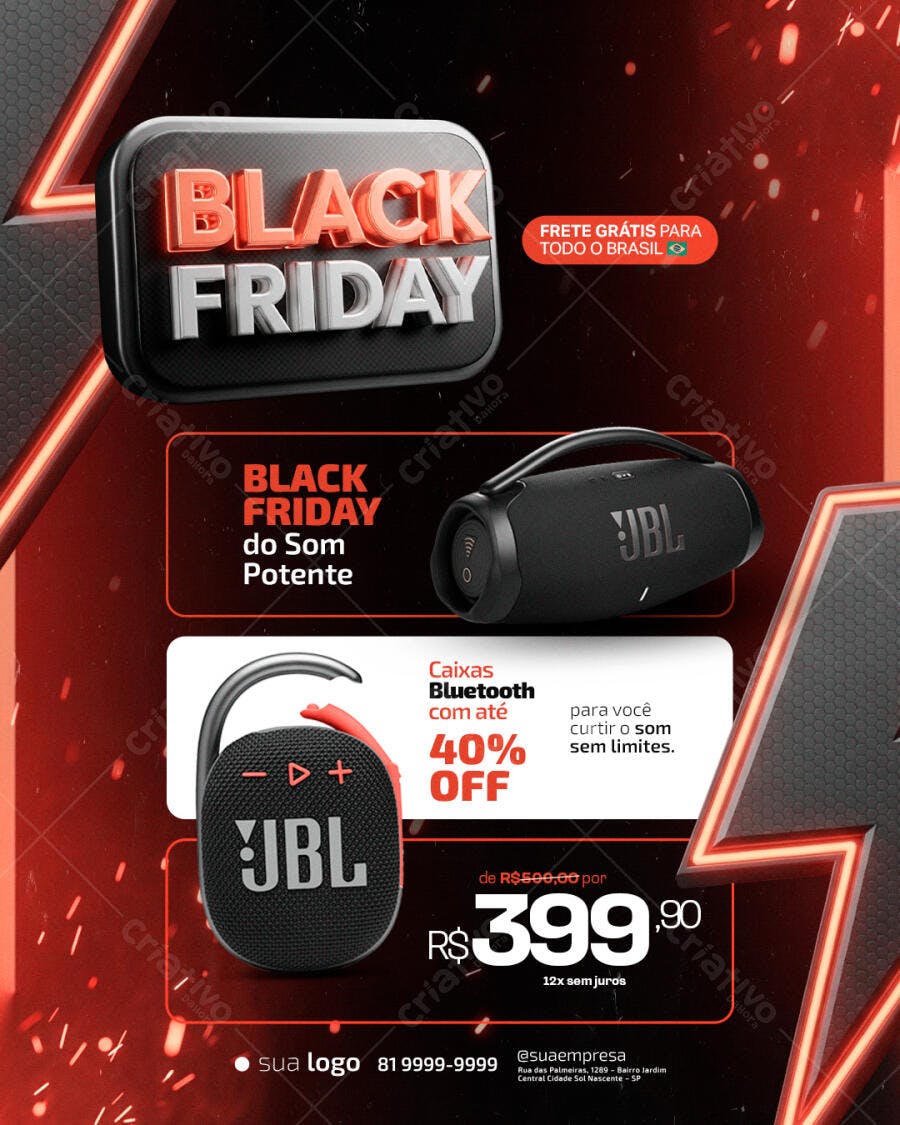 Flyer Black Friday do Som Potente PSD Editável